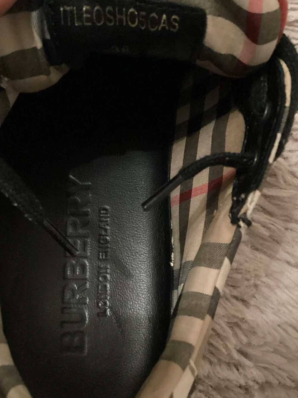 Burberry Beige Check & Black Strap Sneakers
